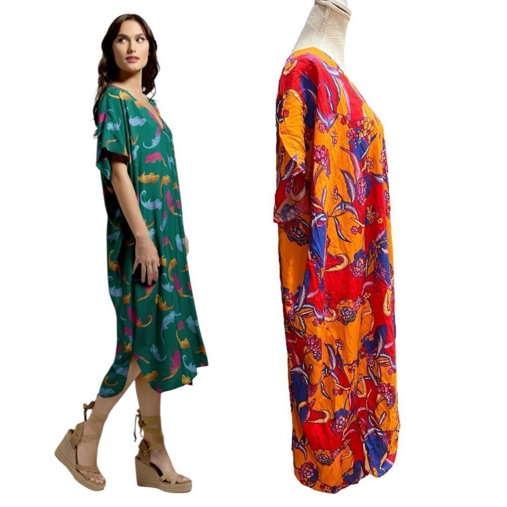 ModCloth My Chillest Thrill Kaftan Dress In Vibrant Multicolor Size S - Picture 3 of 6